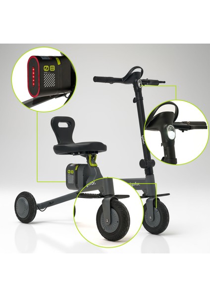 3 Tekerlekli Katlanabilir Elektrikli Oturulabilir Scooter – Hafif, Taşınabilir, Uzun Menzilli - Gri