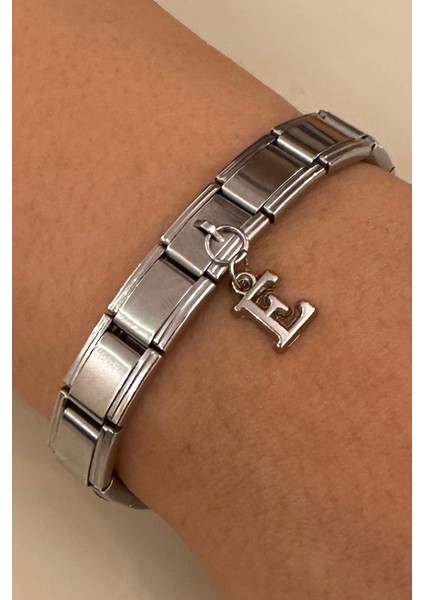 Kişiye Özel İtalyan Sallantılı Harfli Charmlı Paslanmaz Unisex Çelik Bileklik scb65