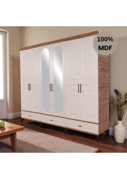 Slope 6 Kapaklı Mdf Ayaklı Tasarım Country Gardırop
