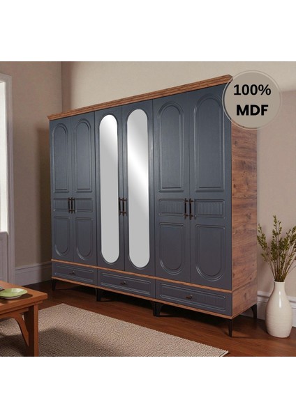 Slope 6 Kapaklı Mdf Ayaklı Tasarım Country Gardırop