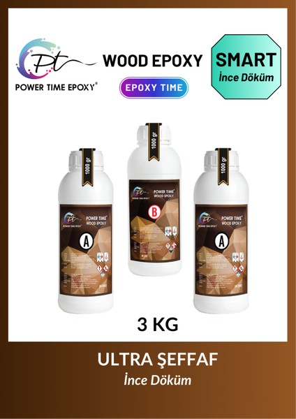 3 kg Wood Epoxy Smart / Ultra Şeffaf ve Parlak Epoksi Reçine Ince Döküm