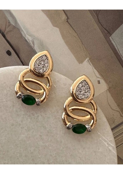 Çelik Gold Renkli Zümrüt Yeşili Küpe fiyatları