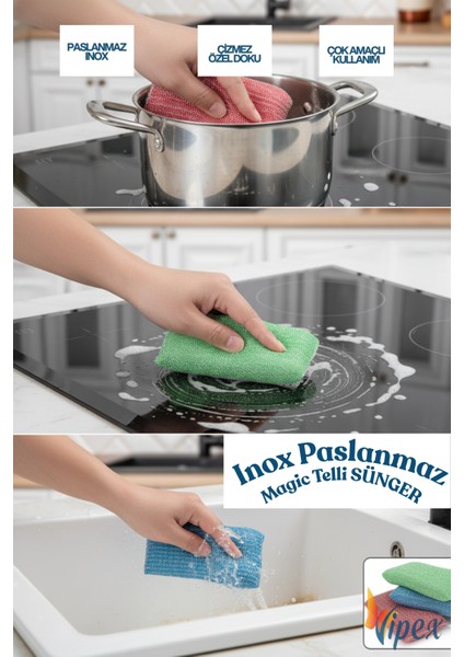Ultra Dayanıklı Sihirli Inox Paslanmaz Telli Bulaşık Süngeri 3 Adet