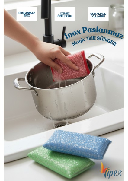Ultra Dayanıklı Sihirli Inox Paslanmaz Telli Bulaşık Süngeri 3 Adet fiyatları