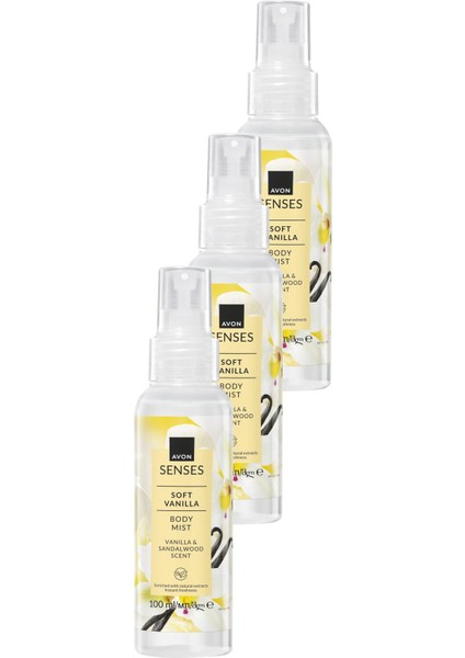 Soft Vanilla Vanilya ve Sandal Ağacı Kokulu Vücut Spreyi 100 Ml. Üçlü Set indirimleri