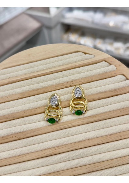Çelik Gold Renkli Zümrüt Yeşili Küpe fırsatları