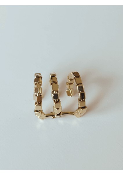 Üç Sıra Dönebilen Parlak Dikdörtgen Detaylı Ayarlanabilir Gold Earcuff modelleri