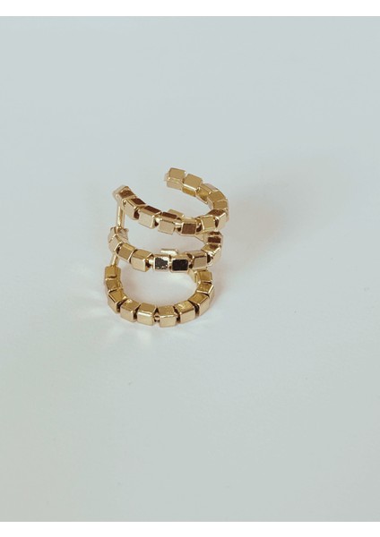 Üç Sıra Dönebilen Parlak Dikdörtgen Detaylı Ayarlanabilir Gold Earcuff indirimleri