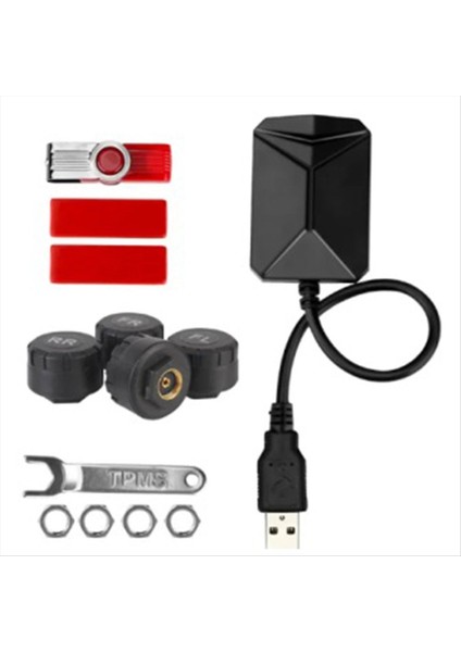 4 Sensör Alarm Sistemi ile Android Navigasyon Tpms USB Android Araba Tpms Kablosuz Şanzıman Lastik Izleme (Harici) (Yurt Dışından)