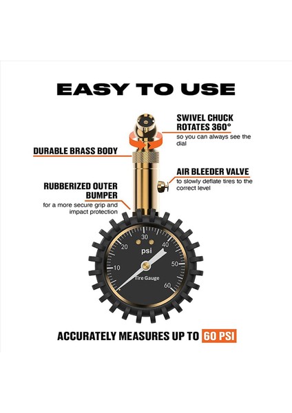 2x Lastik Basınç Göstergesi - (0-60 Psi) Ağır Hizmet Tipi Işıltı Kadranıyla Doğru Düşük - Yüksek Hava Basıncı Göstergesi (Yurt Dışından) fırsatları