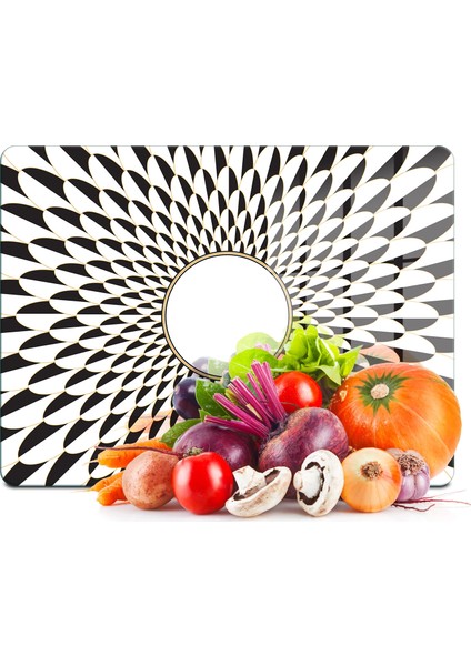 Cam Kesme Tahtası ve Sunumluk Amore Siyah Beyaz Ayna Görünümü Desenli 20X30 cm