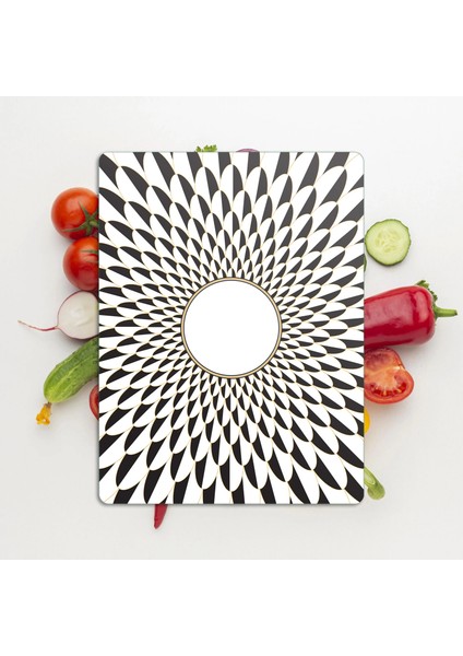 Cam Kesme Tahtası ve Sunumluk Amore Siyah Beyaz Ayna Görünümü Desenli 20X30 cm modelleri