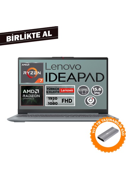 Ideapad Slim 3 Ryzen 7 5825U 16GB 512GB SSD 15.6" Fdos Laptop + Vıt 1 Tb SSD 82XM00U4TX 011