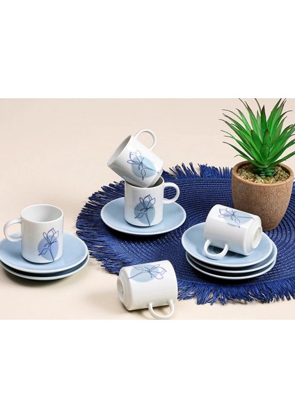 Heyf Porland Alyssa Turkuaz 6 Kişilik Kahve Takımı