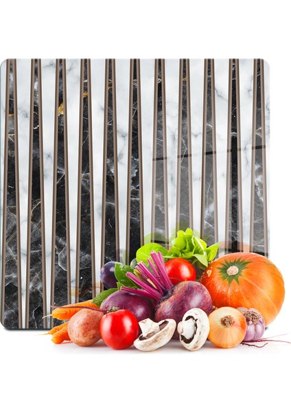 Cam Kesme Tahtası ve Sunumluk Kare Karışık Mermer Desenli 30X30 cm