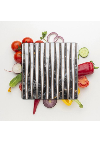 Cam Kesme Tahtası ve Sunumluk Kare Karışık Mermer Desenli 30X30 cm modelleri