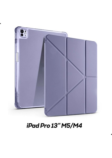 iPad Pro 13" M5/m4 Uyumlu Kılıf Üçe Katlanan Kalem Bölmeli Standlı Tablet Kılıfı Uyandırma Özellikli