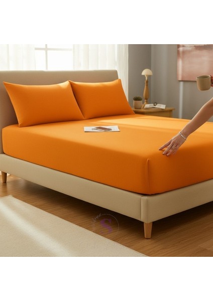 Turuncu Çift Kişilik Çarşaf+Yastık Seti %100 Pamuk