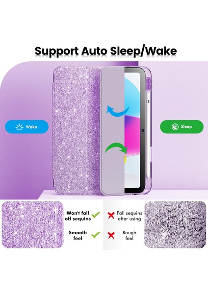 iPad A16 11. Nesil 11 Inç 2025, iPad 10. Nesil 10.9" 2022 Için Tablet Kılıfı, Kız Çocukları Için Parıltılı Şeffaf Otomatik Uyandırma/uyku Özellikli Simli Kapaklı Tablet Kılıfı (Yurt Dışından) fırsatları