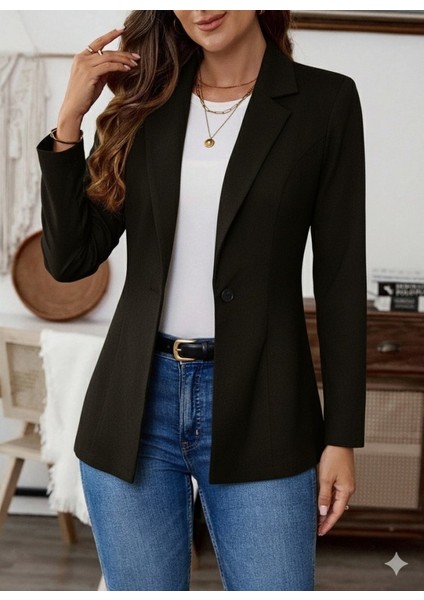 Kadın Uzun Kollu Yakalı Tek Düğmeli Süet Ceket