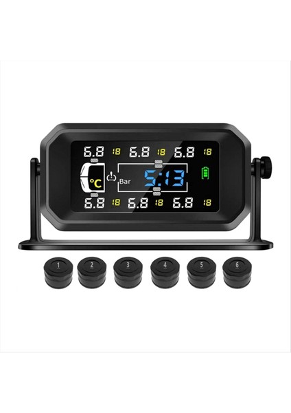 Araç Rv Kamyon Tpms 6 Tekerlekler Sensör Güneş Lastik Basınç Izleme Sistemi Sıcaklık Saati Hava Basınç Display Alarm (Yurt Dışından)