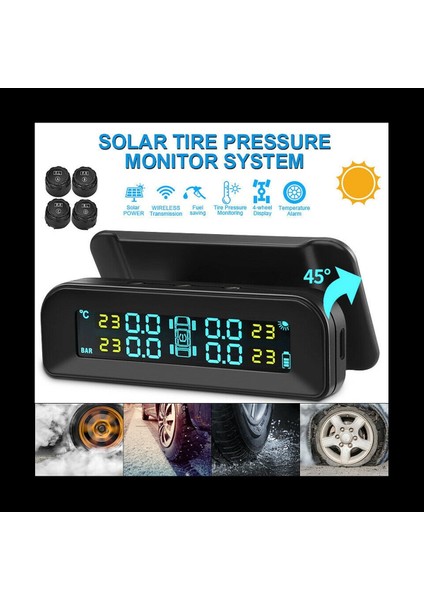 2x Güneş Kablosuz USB Tpms Araç Lastik Basınç Monitör Sistemi Hd LCD Ekran 4 Harici Sensör (Yurt Dışından) fiyatları
