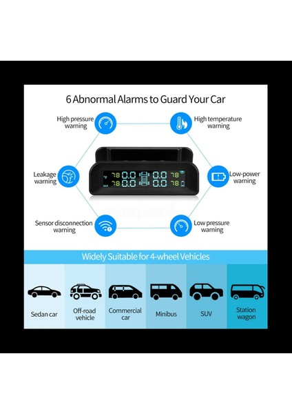 2x Güneş Kablosuz USB Tpms Araç Lastik Basınç Monitör Sistemi Hd LCD Ekran 4 Harici Sensör (Yurt Dışından) fırsatları