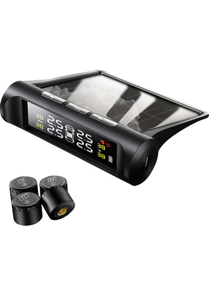 Araba Tpms Lastik Basınç Izleme Sistemi Güneş Gücü LCD Ekran Otomatik Güvenlik Alarm Lastik Basınç Sensörü Harici (Yurt Dışından)