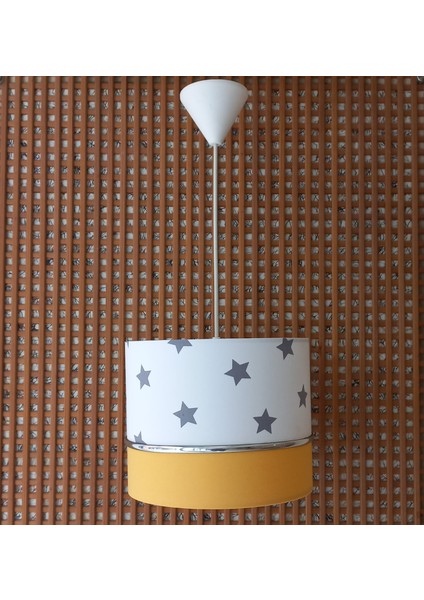 Beyaz Yıldızlı Sarı 2.li Set M-0392 Kumaş Kaplama Genç ve Çocuk Odası Avize ve Abajur Takımı fiyatları