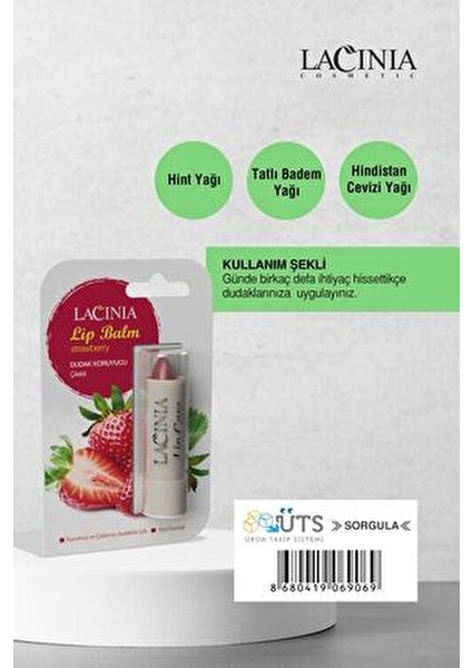 Çilekli Lip Balm Dudak Koruyucu Bitkisel Yağlarla Zenginleştirilmiş 4.5 g indirimleri