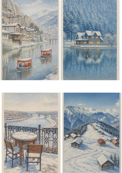 9 Adet Simli Kartpostal Seti Yılbaşı Yeniyıl Nostalji Anadoludan Manzaralar Model -8 fiyatları