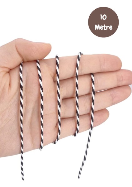 10 Metre Siyah Beyaz Bijuteri Bileklik Ipi Marteniçka Süs Ipi Hediye Ambalaj Ipi