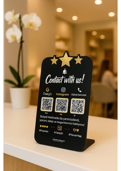 Google Yorum,ıstagram,nfc Dijital Kartvizit Pleksi Masa Üstü Standı