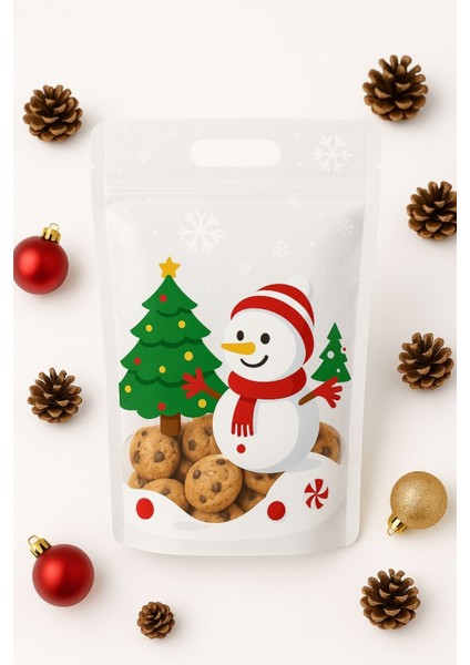 10 Adet Kardan Adam Kurabiye Şeker Çikolata Poşeti Tekrar Kullanılabilir Dipli Hediye Poşeti