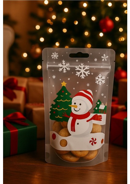 10 Adet Kardan Adam Kurabiye Şeker Çikolata Poşeti Tekrar Kullanılabilir Dipli Hediye Poşeti modelleri