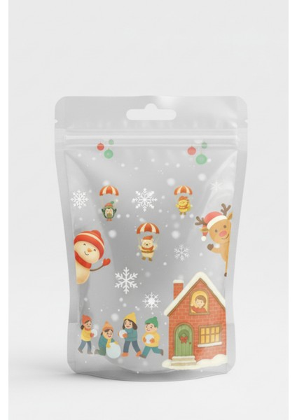 10 Adet Yılbaşı Temalı Kurabiye Şeker Çikolata Poşeti Tekrar Kullanılabilir Dipli Hediye Poşeti