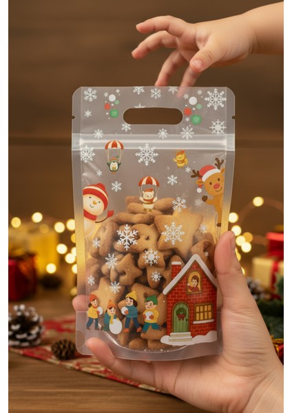 10 Adet Yılbaşı Temalı Kurabiye Şeker Çikolata Poşeti Tekrar Kullanılabilir Dipli Hediye Poşeti fiyatları