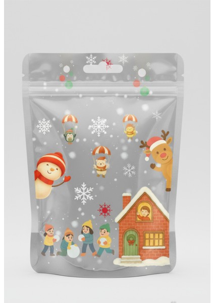 10 Adet Yılbaşı Temalı Kurabiye Şeker Çikolata Poşeti Tekrar Kullanılabilir Dipli Hediye Poşeti modelleri