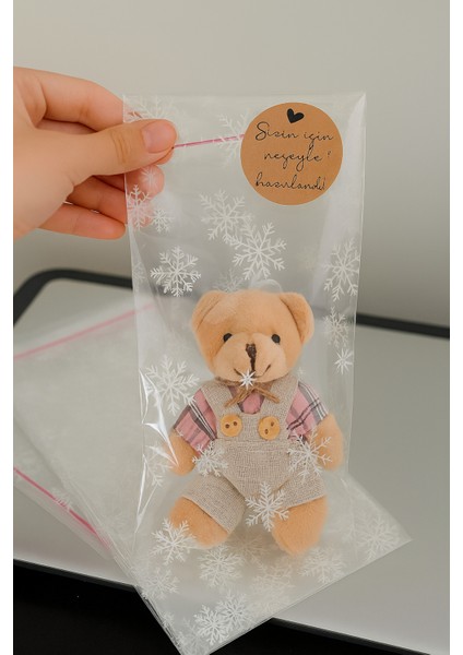Bantlı Kar Desenli Gıda Sertifikalı Şeffaf Hediye Poşeti Kurabiye Şeker Çikolata Poşeti 25 Adet
