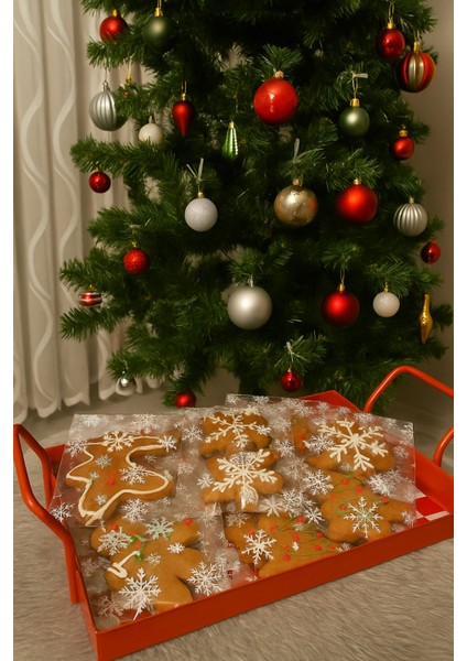 Bantlı Kar Desenli Gıda Sertifikalı Şeffaf Hediye Poşeti Kurabiye Şeker Çikolata Poşeti 25 Adet fiyatları