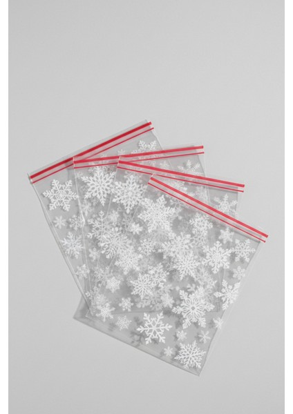 Bantlı Kar Desenli Gıda Sertifikalı Şeffaf Hediye Poşeti Kurabiye Şeker Çikolata Poşeti 25 Adet modelleri