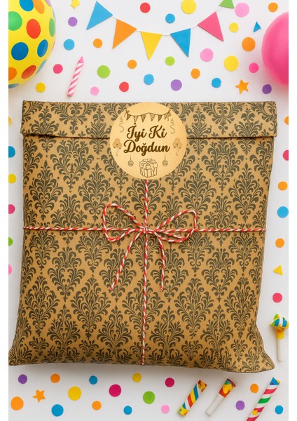 3lu Set Damask Desenli Doğum Günü Hazır Hediye Paketi Seti (30X40 Paket+Ip+ Etiket-8cm) modelleri