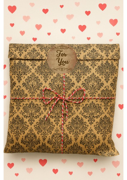 3lu Set Damask Desenli Özel Gün (For You) Hazır Hediye Paketi Seti (30X40 Paket+Ip+ Etiket-8cm)