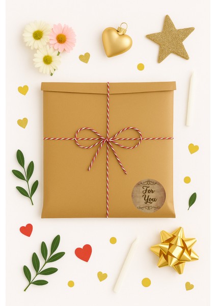 3lu Set Orta Boy Özel Gün (For You) Hediye Paketi Seti (22X35 Paket+Ip+ Etiket-6cm)