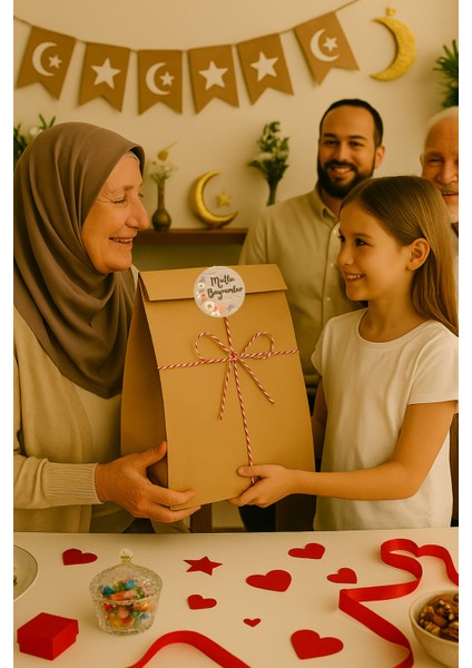 3lu Set Mega Boy Bayrama Özel Hazır Hediye Paketi Seti (32X41 Paket+Ip+ Etiket-8cm)