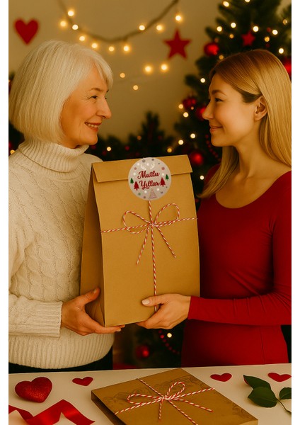 3lu Set Mega Boy Yılbaşı Hazır Hediye Paketi Seti (32X41 Paket+Ip+ Etiket-8cm)