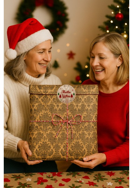 3lu Set Damask Desenli Yılbaşı Hazır Hediye Paketi Seti (30X40 Paket+Ip+ Etiket-8cm) modelleri