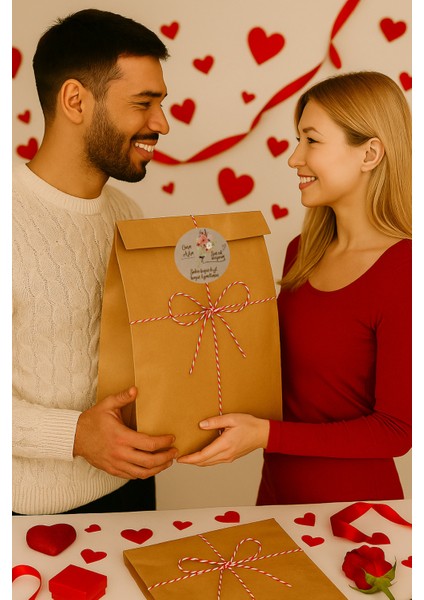 3lu Set Mega Boy Sevgililer Günü Hazır Hediye Paketi Seti (32X41 Paket+Ip+ Etiket-8cm) modelleri