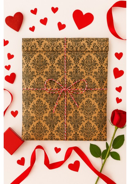 3lu Set Damask Desenli Sevgililer Günü Hazır Hediye Paketi Seti (30X40 Paket+Ip+ Etiket-8cm) fiyatları