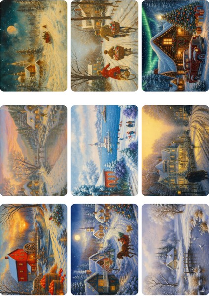 9 Adet Simli Kartpostal Seti Yılbaşı Yeniyıl Manzara Nostalji Bisiklet Model -6